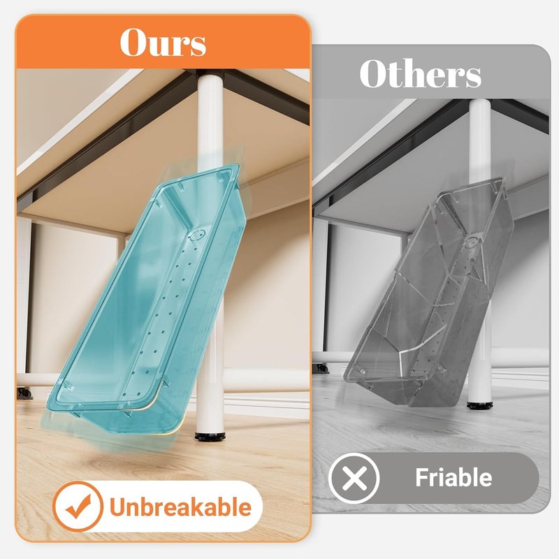 SpaceHacks 15 PCS Clear Plastic Drawer Organizer Set, 4-Size Acrylic Drawer Storage Trays, Storage Bins for Makeup, Gadgets, and Jewelry in Bathroom, Bedroom and Office, Clear Sea Blue - Image 5